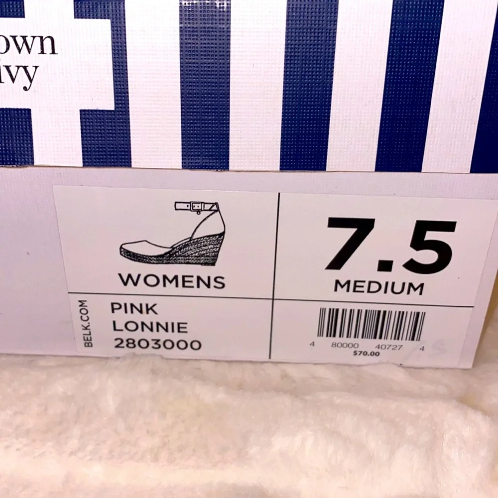 Crown & Ivy Espadrilles New in Box Sz 7.5 Espadrille Wedge Pink Red - Picture 13 of 14